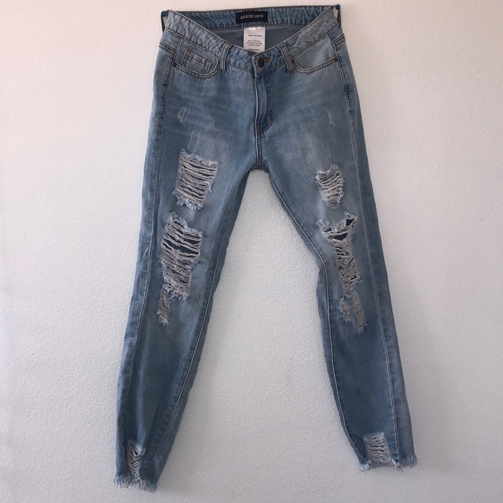 Fashion Nova Light Wash Distressed Jeans